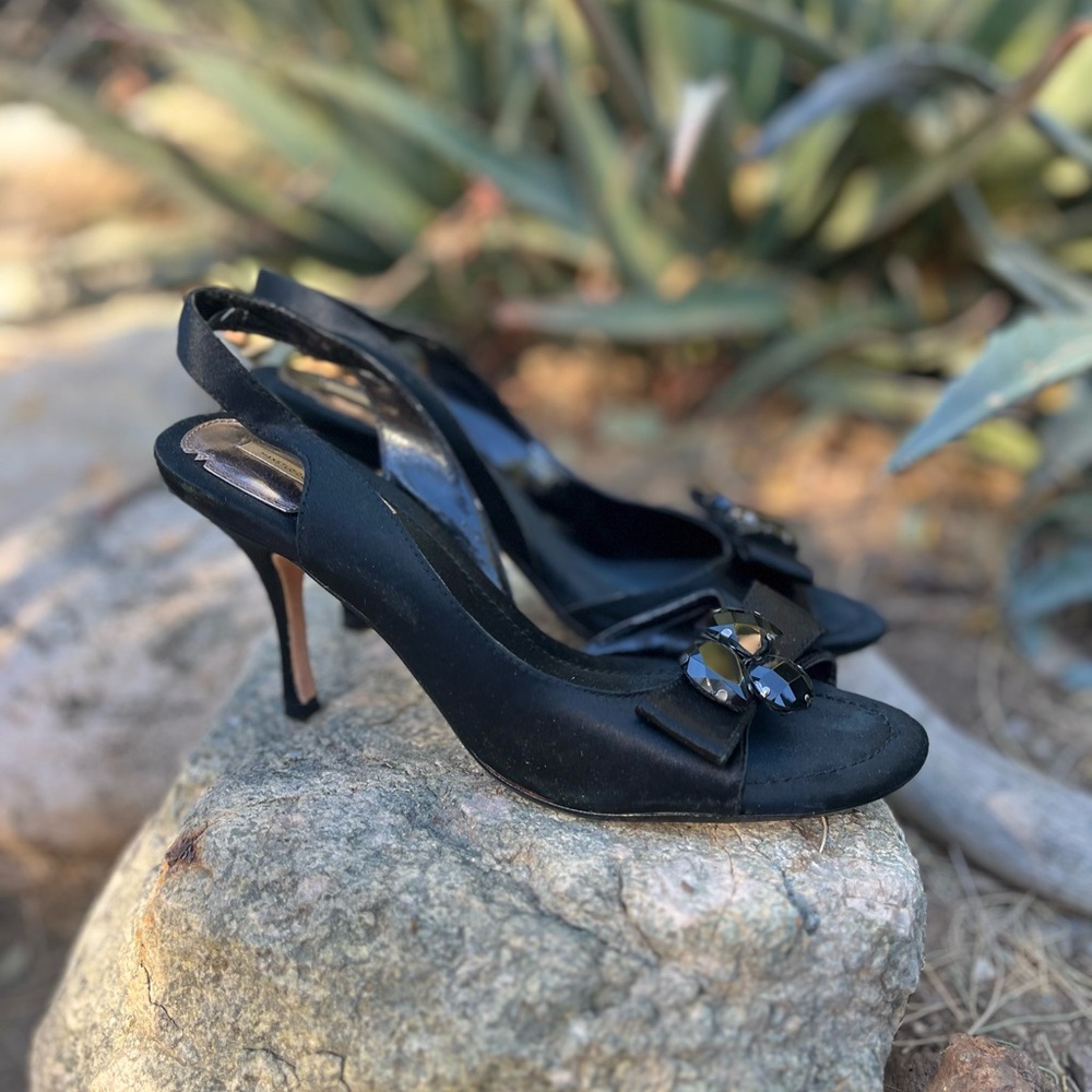 MAX STUDIO | Black Slingback Heels with Gem Embellishment 8